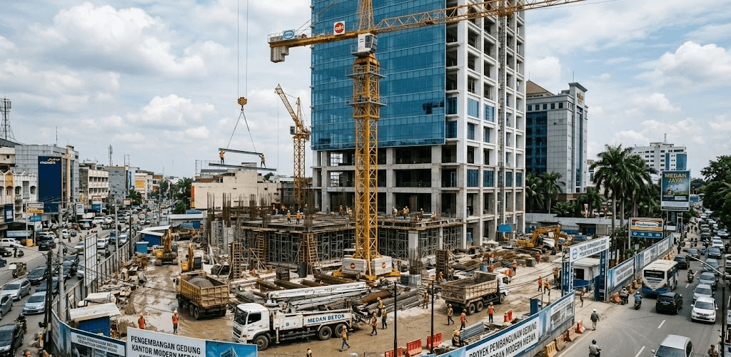 Proyek pembangunan gedung kantor modern oleh PT Dungo